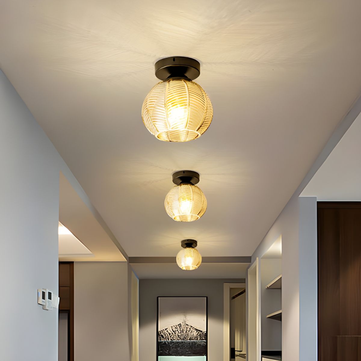 Modern Black Globe Flush Mount Ceiling Light with Glass Shade