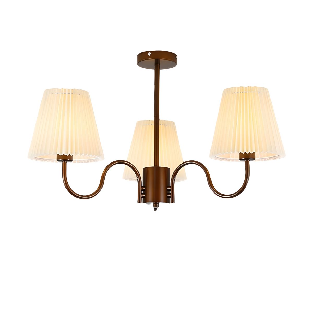 Geometric Brown Metal Semi-Flush Mount Ceiling Light with White Fabric Shade Size 25 Inch & Above