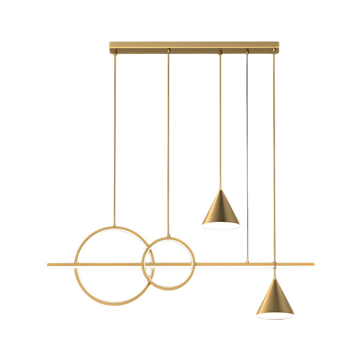 Modern Brass Island Light with 5 Lights and Adjustable Hanging Length