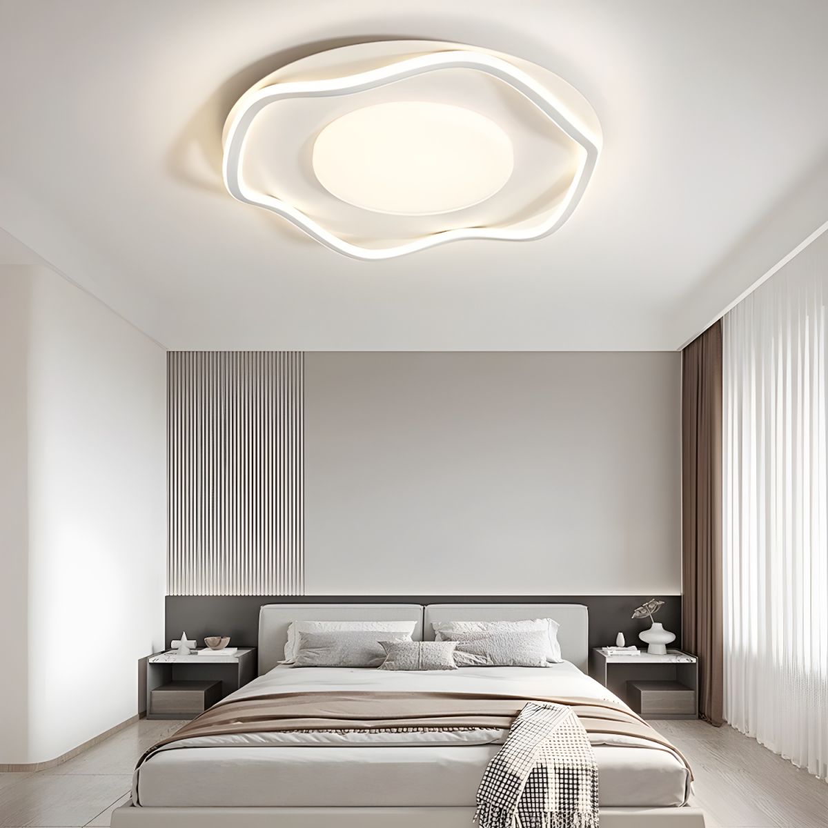 White Modern Circle Flush Mount Ceiling Light with Plastic Shade for Residential Use