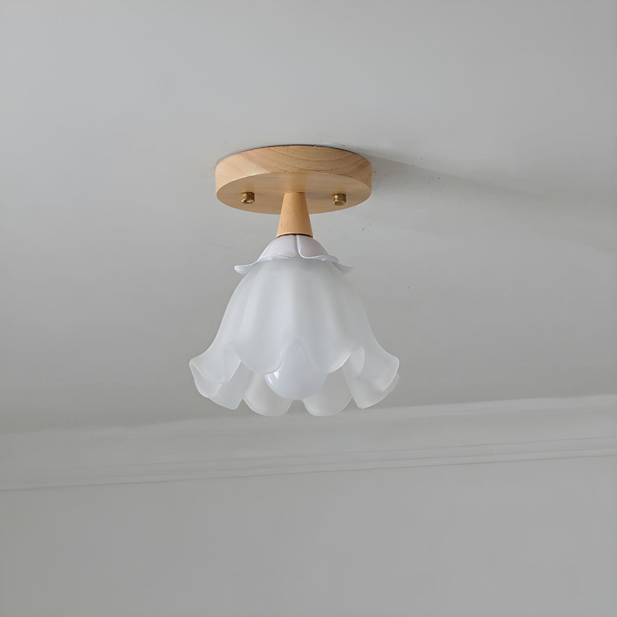 Modern Wood Semi-Flush Mount Ceiling Light with Geometric Design in Natural Color