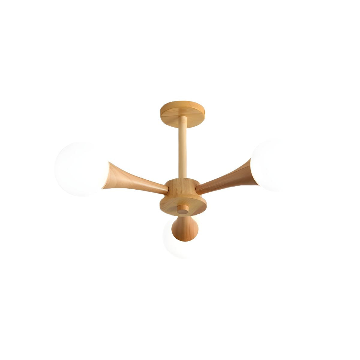 Modern Natural Wood Globe Semi-Flush Mount Ceiling Light with White Glass Shade