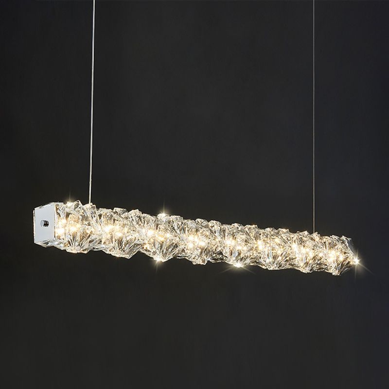 1 Light Linear Island Lighting Contemporary Crystal for Dining Room