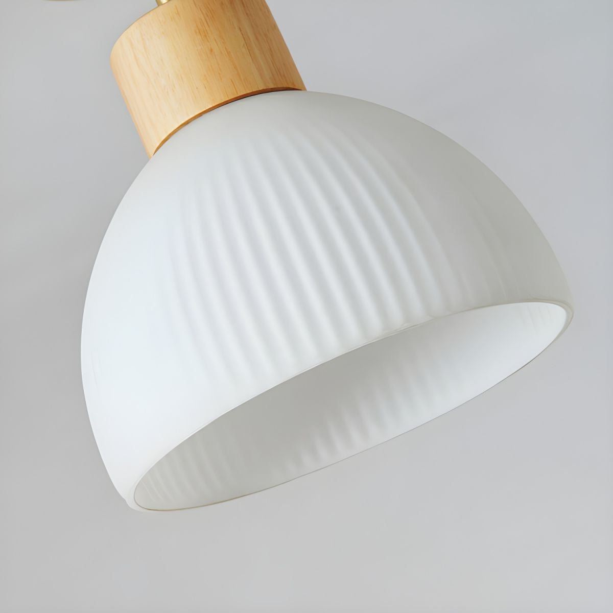 Natural Wood Semi-Flush Mount Ceiling Light with White Glass Bowl Shade