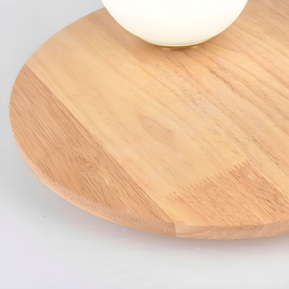 Modern Natural Wood Flush Mount Globe Ceiling Light with White Glass Shade - 14 inches