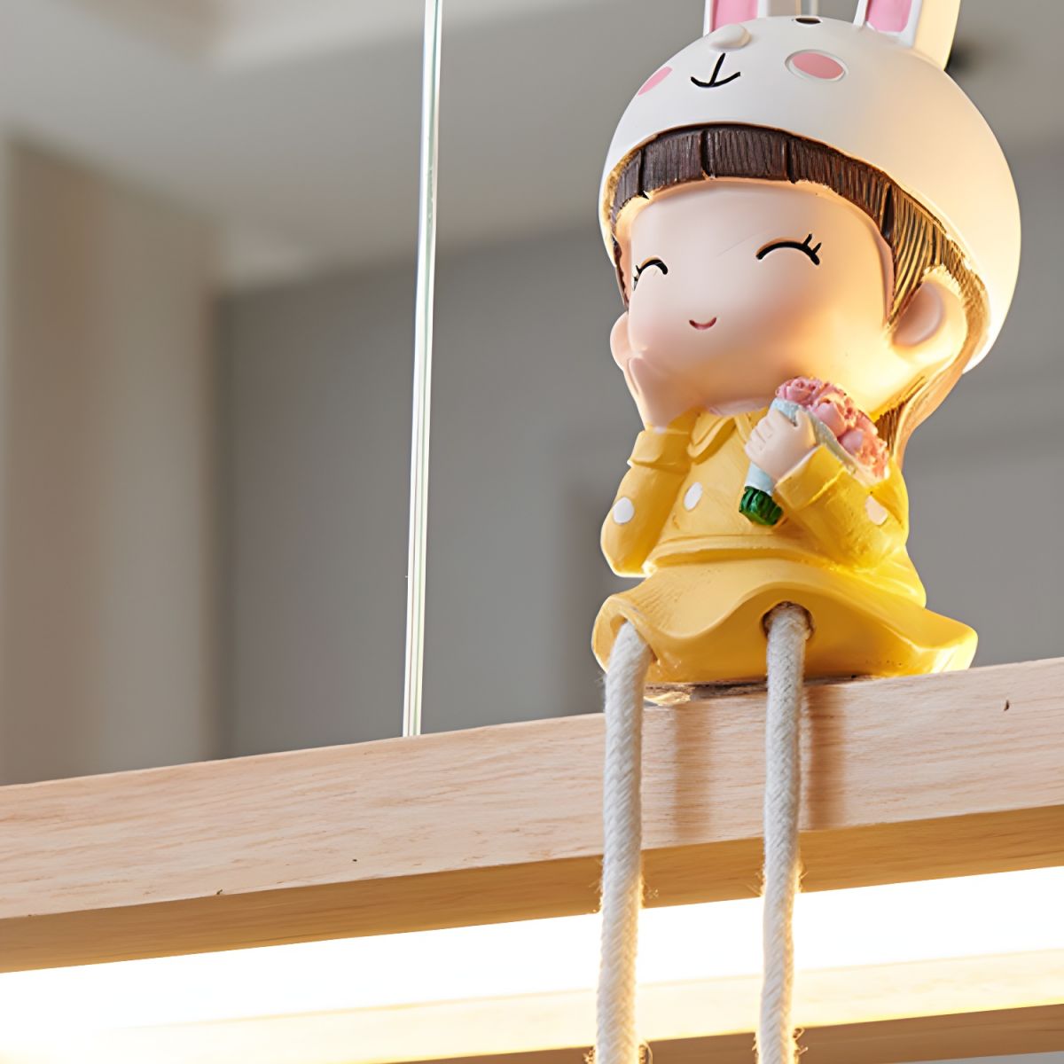 Modern LED Wood Island Light with Rectangle Resin Shade - 1 Light