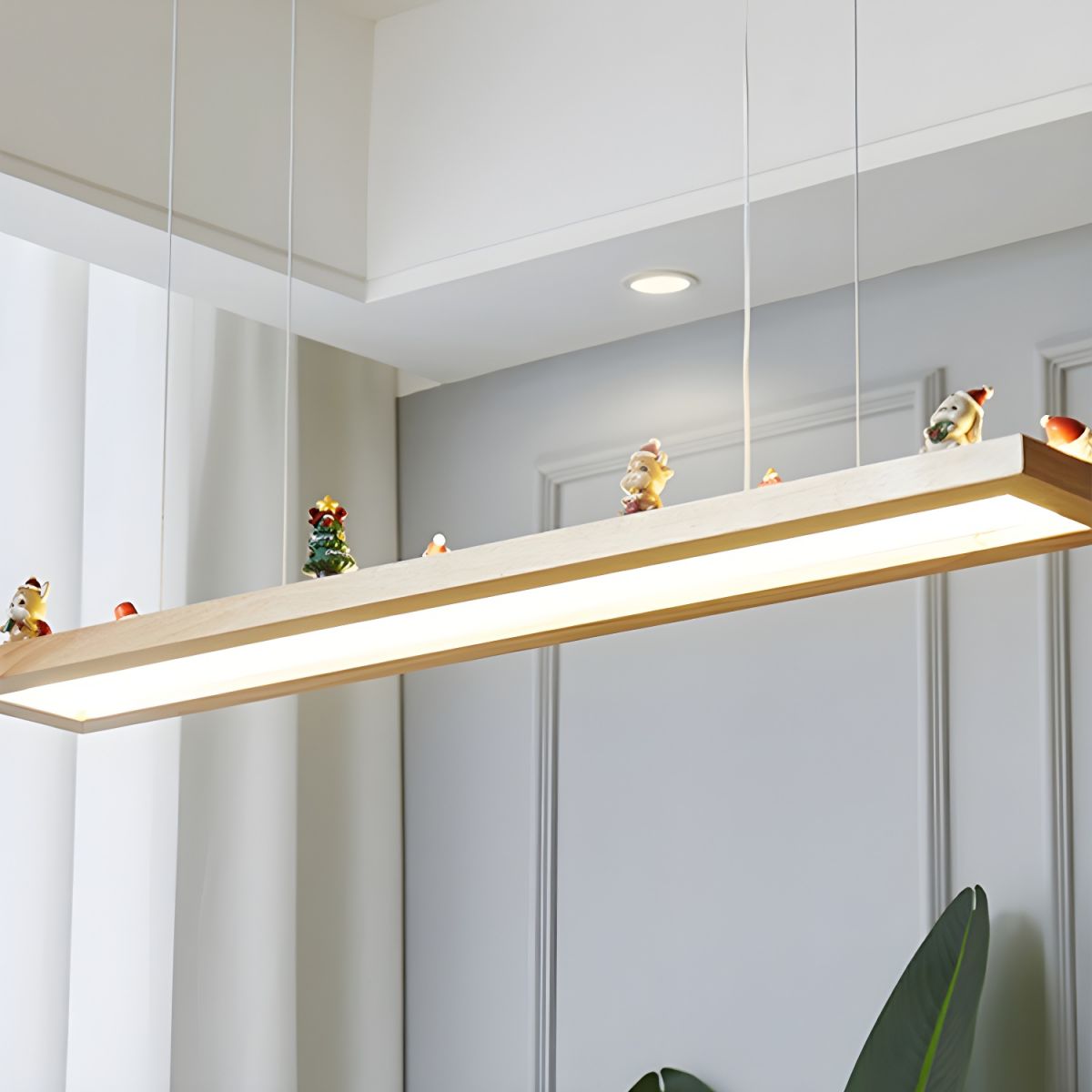 Modern LED Wood Island Light with Rectangle Resin Shade - 1 Light