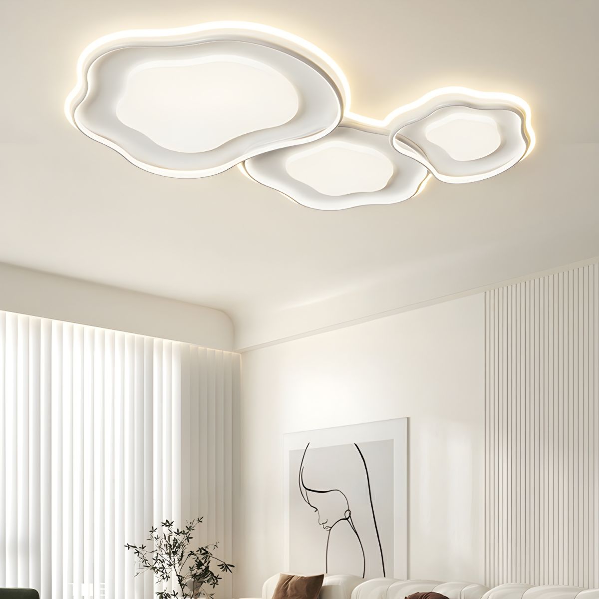 Modern Metal Flush Mount Ceiling Light with White Shade and LED Bulbs