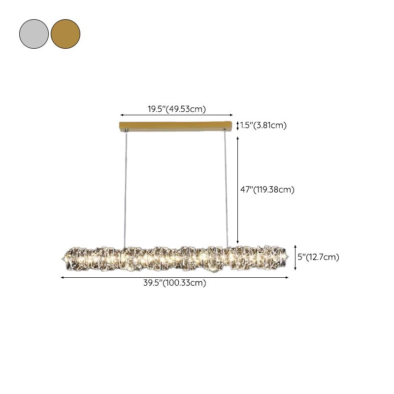 1 Light Linear Island Lighting Contemporary Crystal for Dining Room