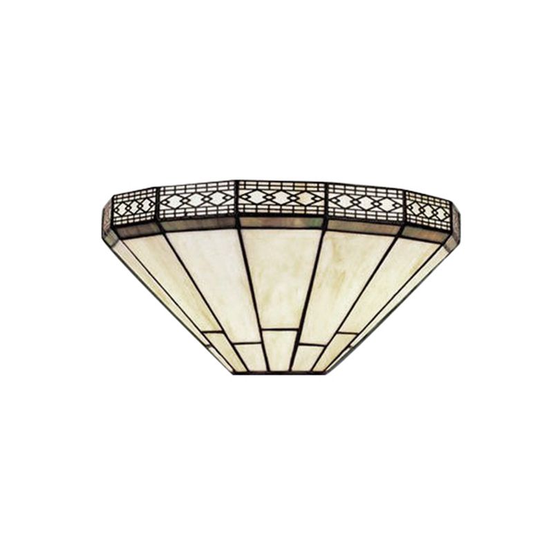 Art Glass Half-Cone Wall Light Tiffany Style 1 Light Wall Sconce in Beige/Amber for Living Room