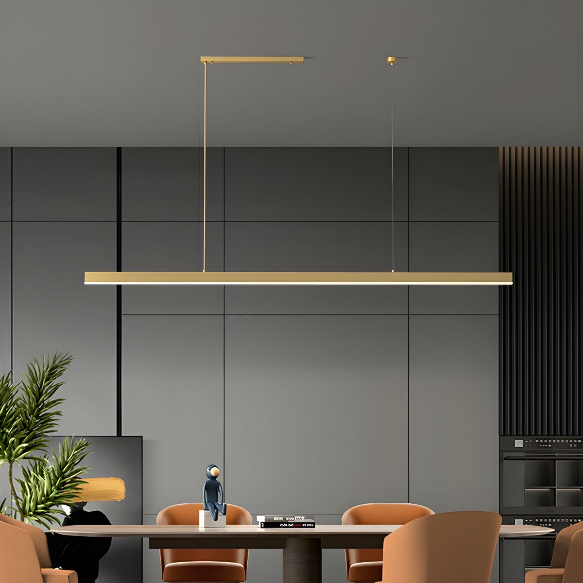 Modern Brass Island Light with Adjustable Hanging Length and Acrylic Shade