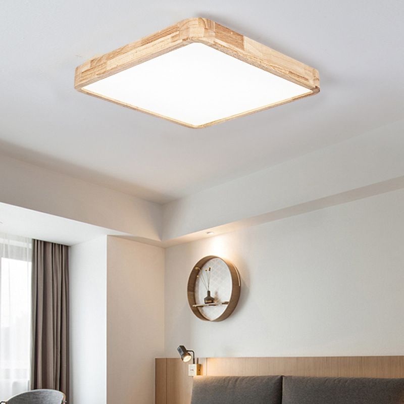 Contemporary LED Ceiling Light Geometric Wooden Flush Mount Light Fixture for Bedroom