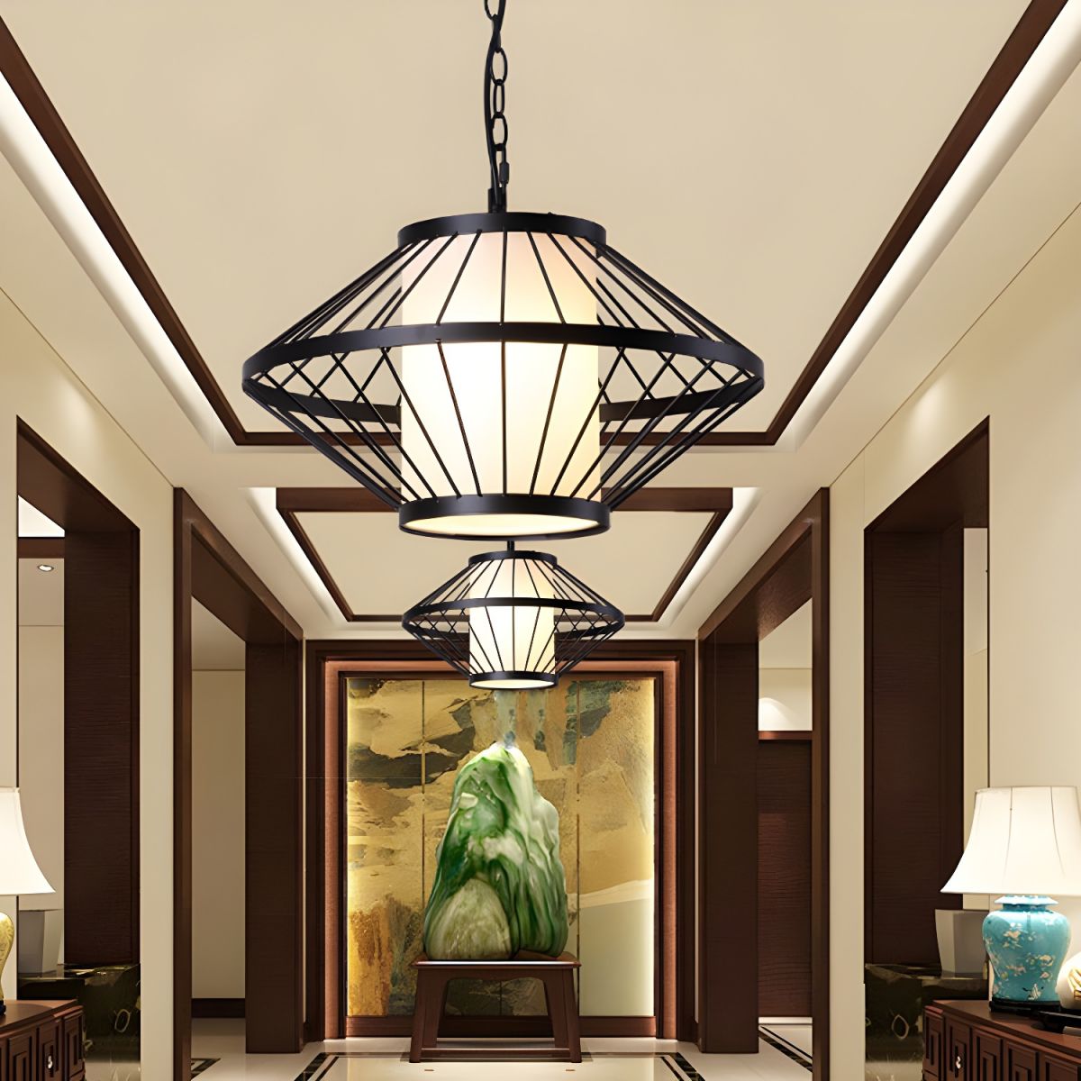 Iron Black Hanging Lamp 16"/19.5"/23.5" Wide Lantern Cage 1 Bulb Traditional Ceiling Pendant Light