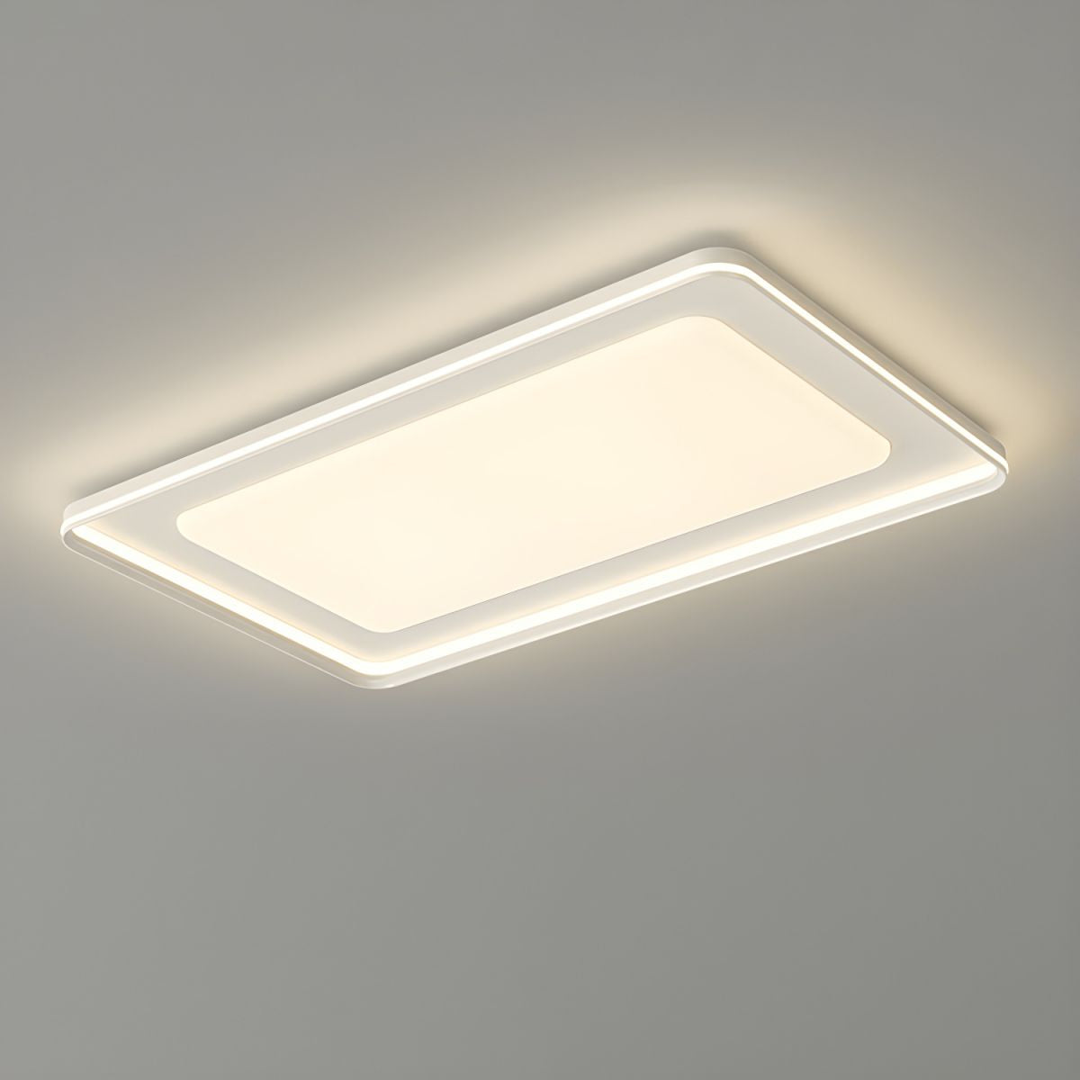 Modern Rectangle Flush Mount Ceiling Light Dual-Light Ambient Illumination with White Shade