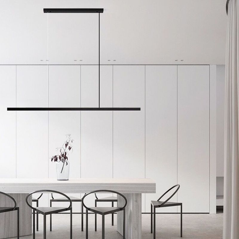 Contemporary Linear LED Hanging Pendant Lights in Black for Dining Room