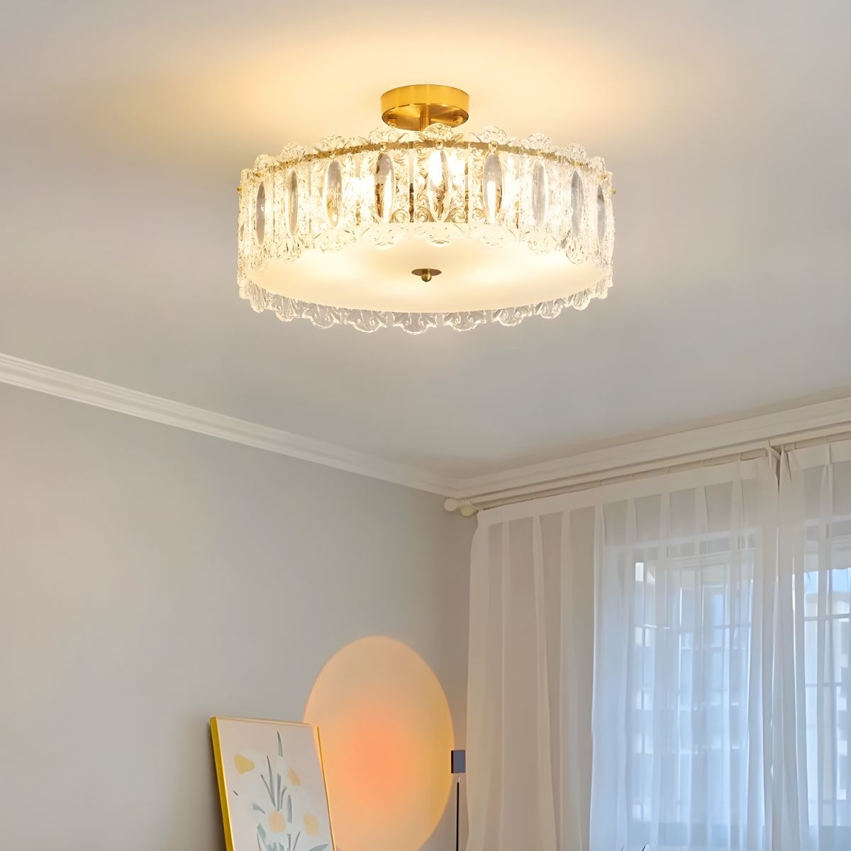 Modern Geometric Semi-Flush Mount Ceiling Light with Clear Glass Shade and 6 Lights