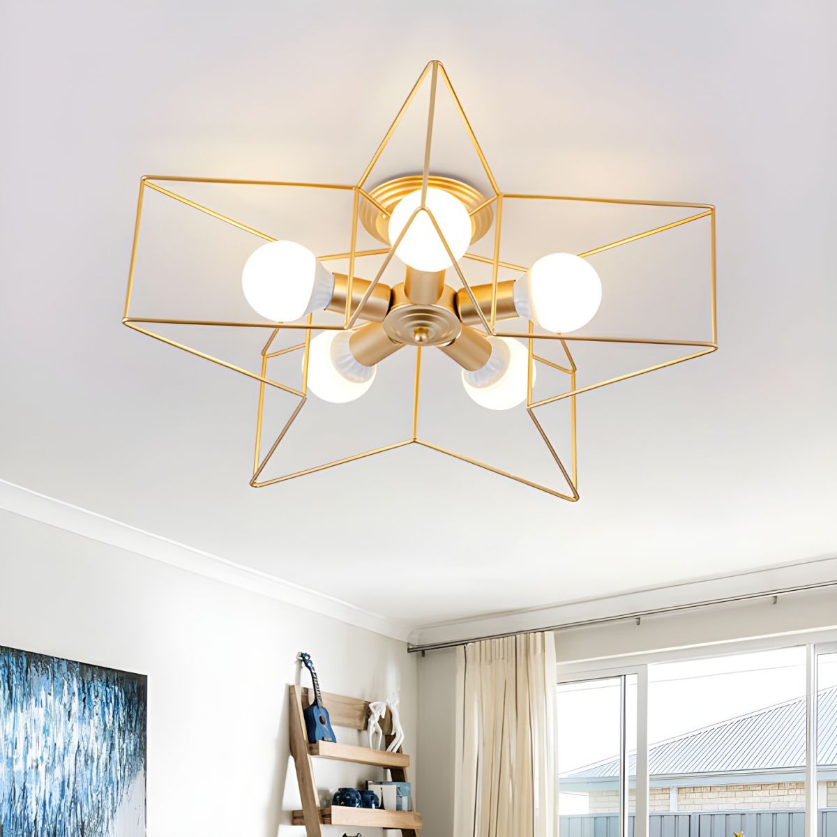 Star-shaped Modern Semi-Flush Mount Ceiling Light with Iron Shade for Residential Use