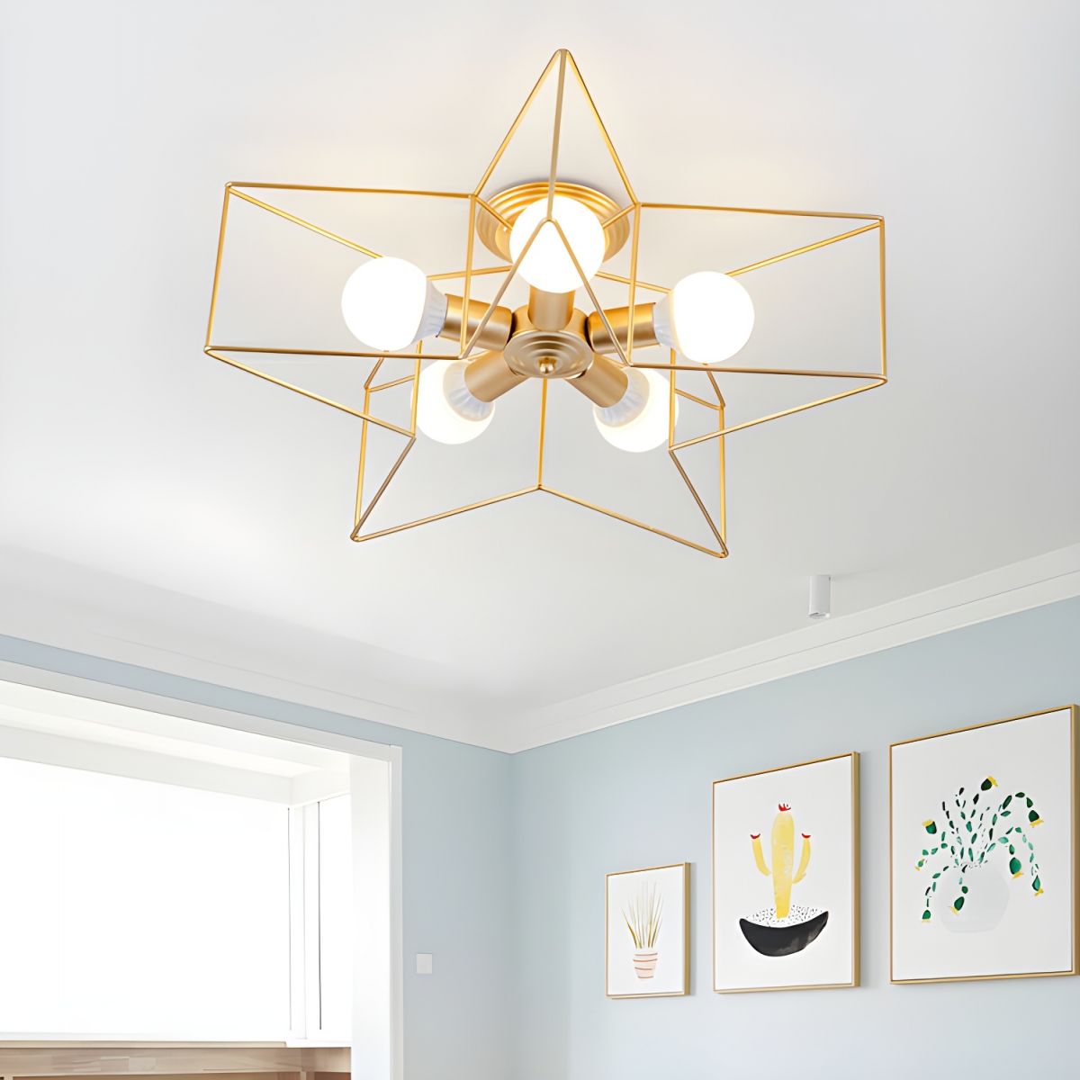 Star-shaped Modern Semi-Flush Mount Ceiling Light with Iron Shade for Residential Use