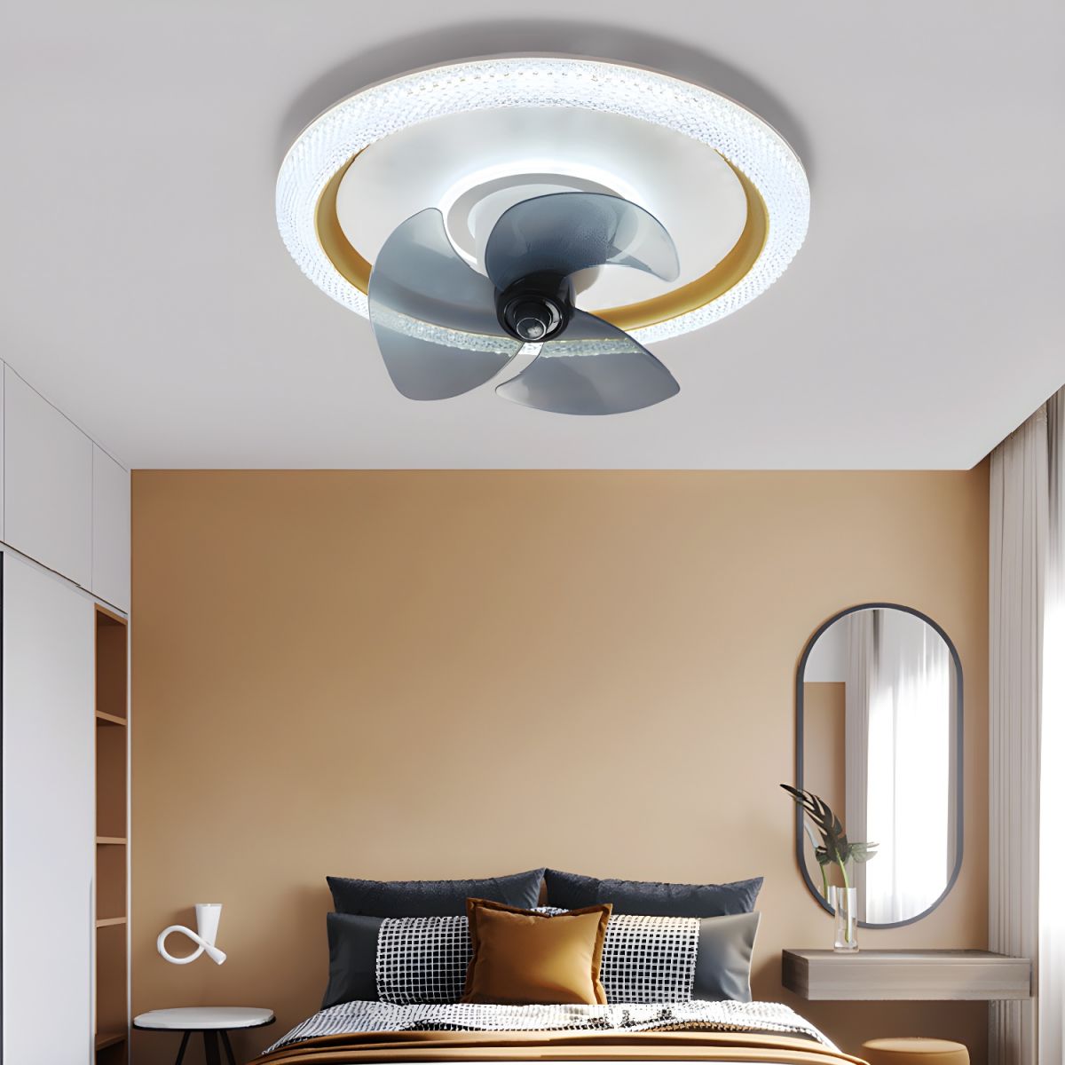 Metal Round Ceiling Fan Lights Modern Style 2 Lights Flush Mount Lamp