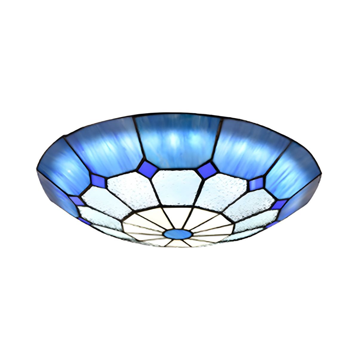 12"/16"/19.5" W Tiffany Blue/Light Blue Flush Ceiling Light with Bowl Shade Stained Glass Flushmount for Living Room