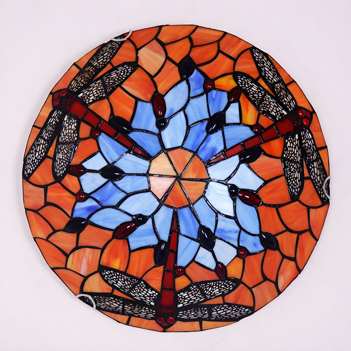 Stained Glass Bowl Flush Mount Light Tiffany Rustic Ceiling Lamp for Stair Living Room