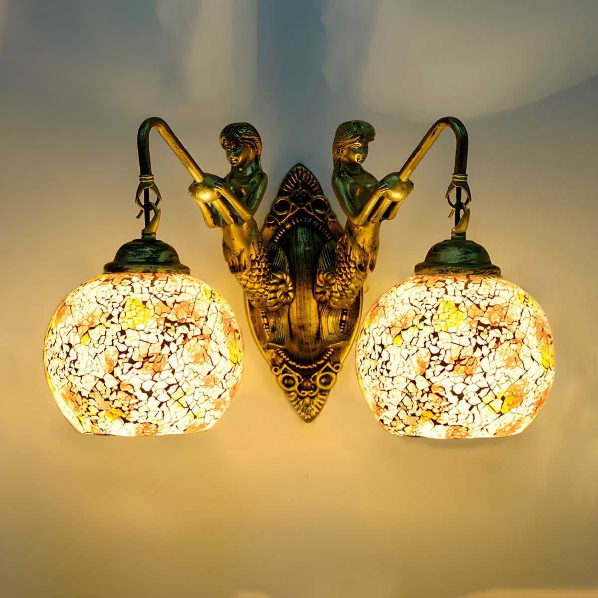 Mermaid Wall Lighting Idea 2 Lights Hand Cut Glass Baroque Sconce Light in White/Yellow/Orange for Living Room