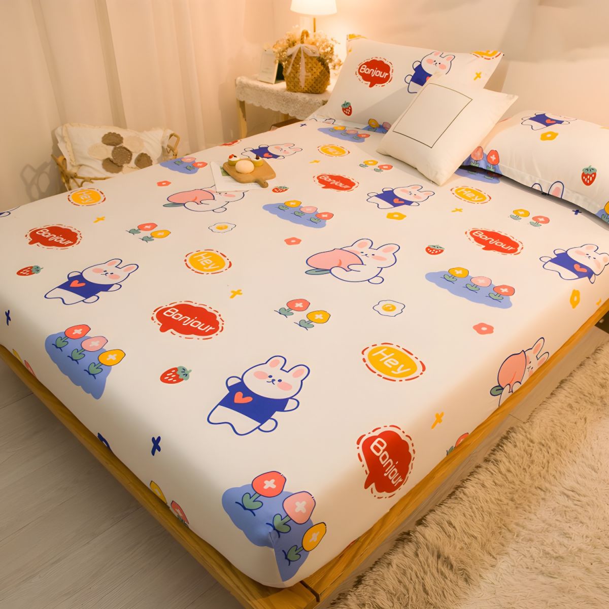 Fitted Sheet Cotton Floral Printed Ultra Soft Breathable Wrinkle Resistant Bed Sheet Set