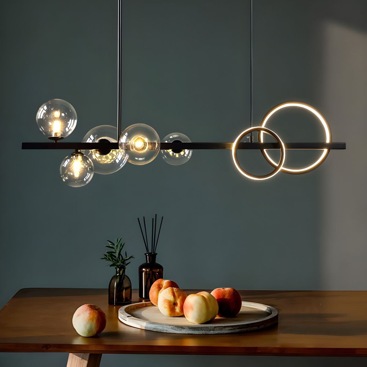 Contemporary Globe Glass Hanging Pendant Lights in Black for Dining Room