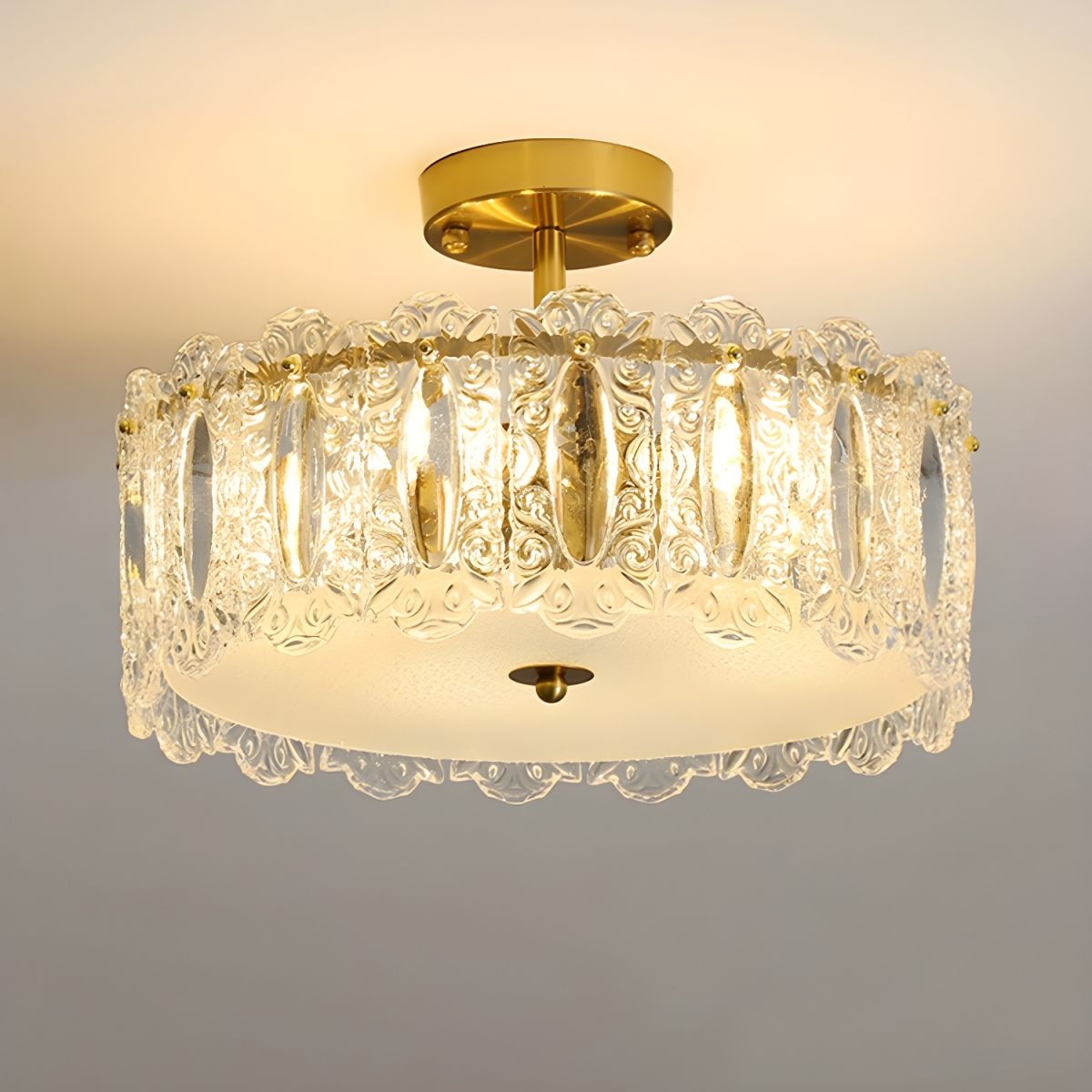 Modern Geometric Semi-Flush Mount Ceiling Light with Clear Glass Shade and 6 Lights