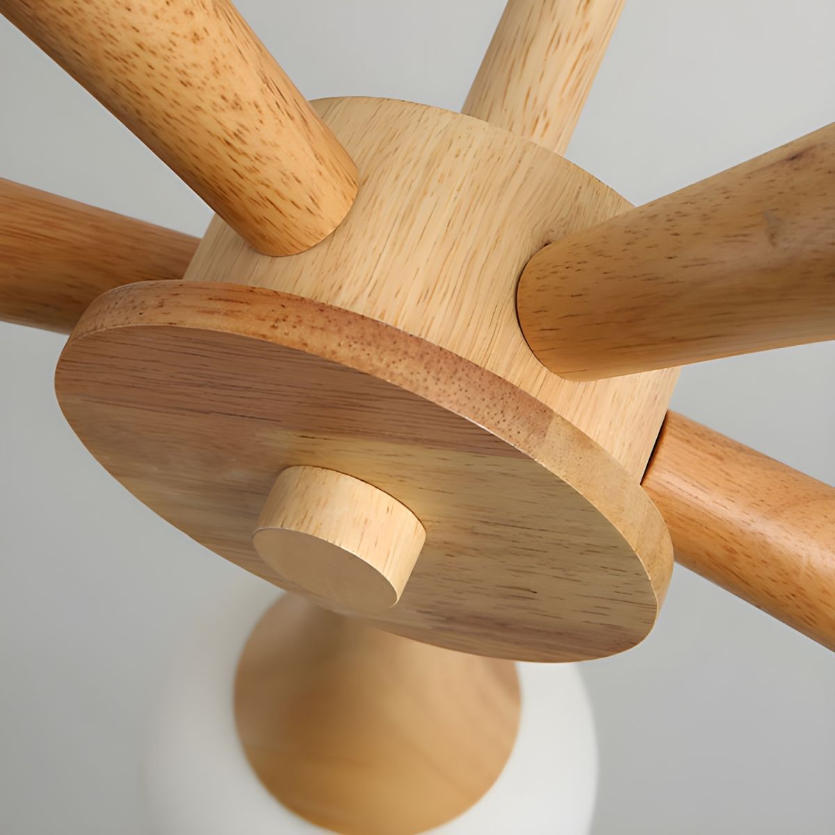 Modern Natural Wood Globe Semi-Flush Mount Ceiling Light with White Glass Shade