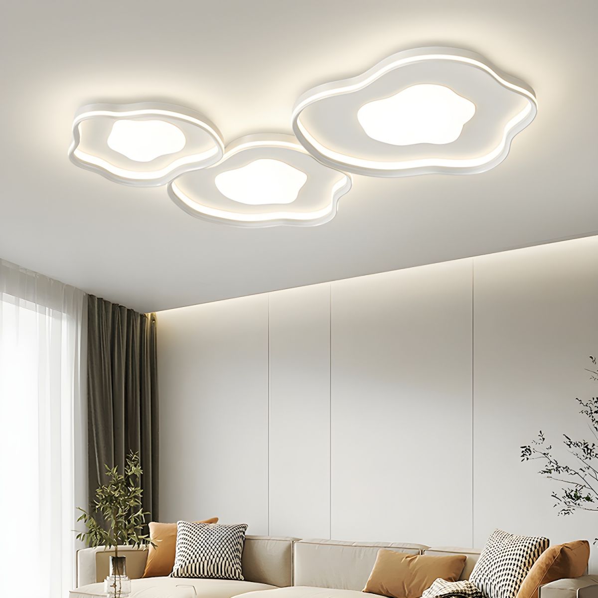Modern Metal Flush Mount Ceiling Light with White Shade and LED Bulbs
