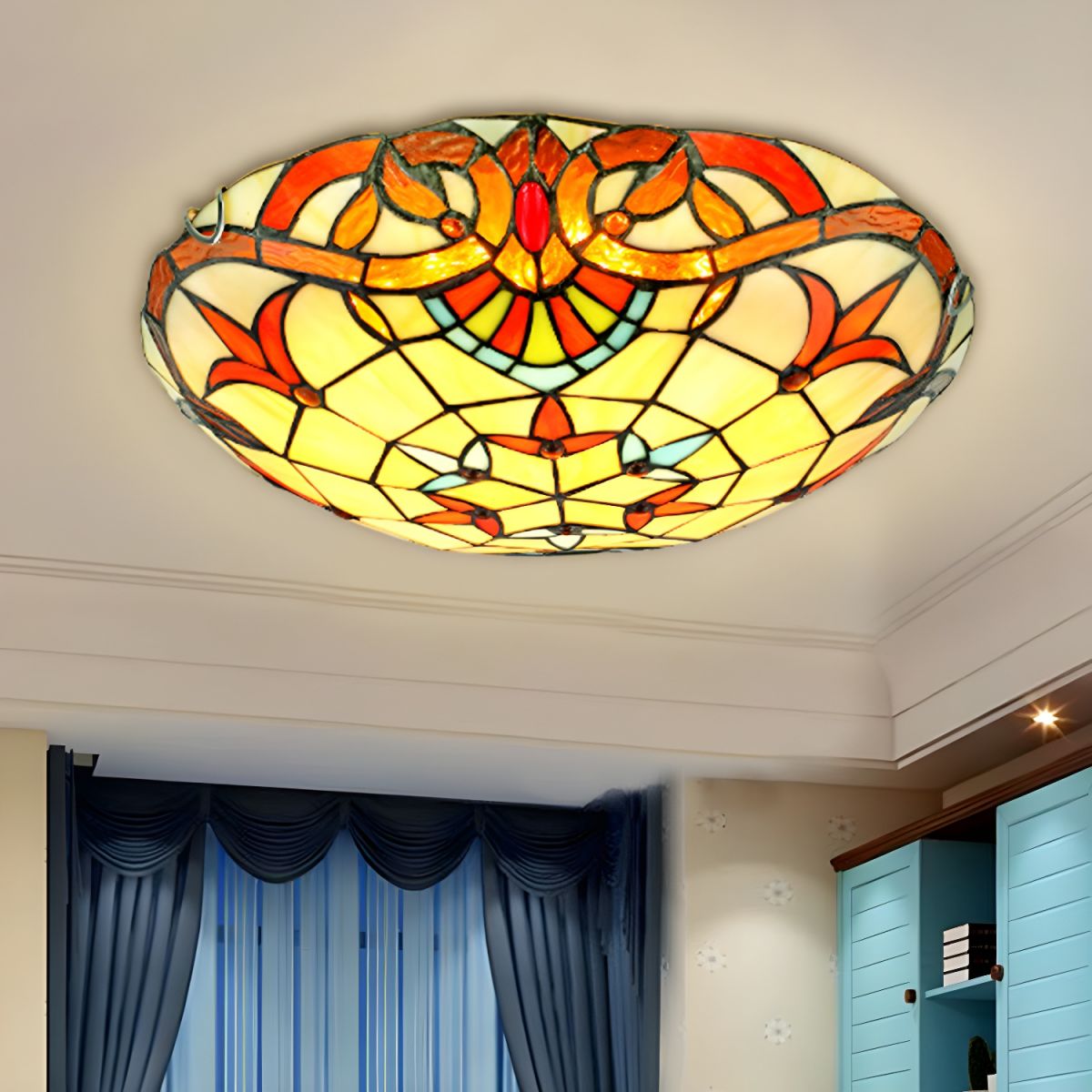 Beige Bowl Flush Light Classic Handcrafted Glass Ceiling Flush Light with Ribbon Pattern
