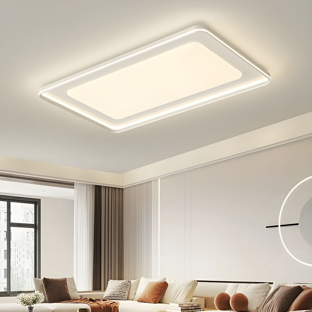 Modern Rectangle Flush Mount Ceiling Light Dual-Light Ambient Illumination with White Shade