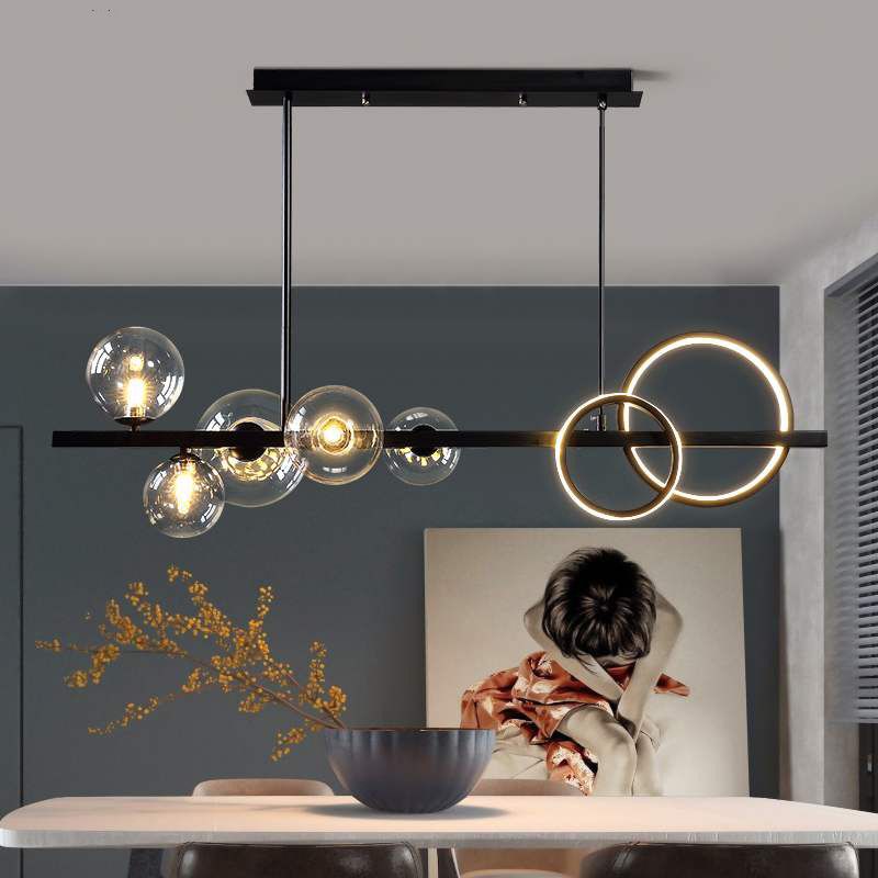 Contemporary Globe Glass Hanging Pendant Lights in Black for Dining Room