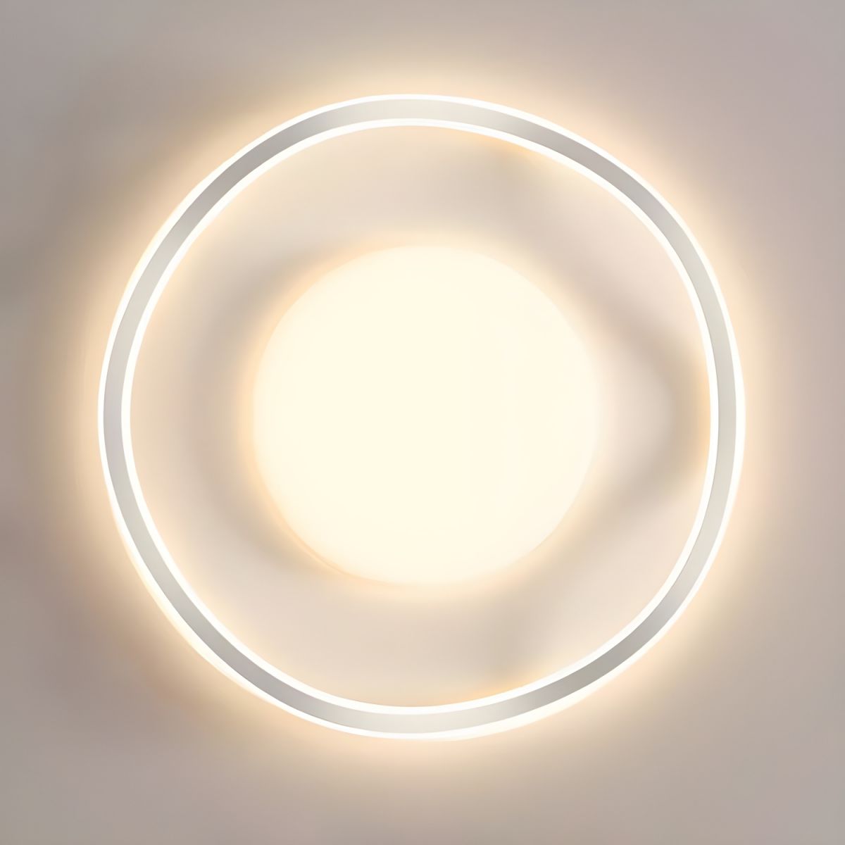 White Modern Circle Flush Mount Ceiling Light with Plastic Shade for Residential Use