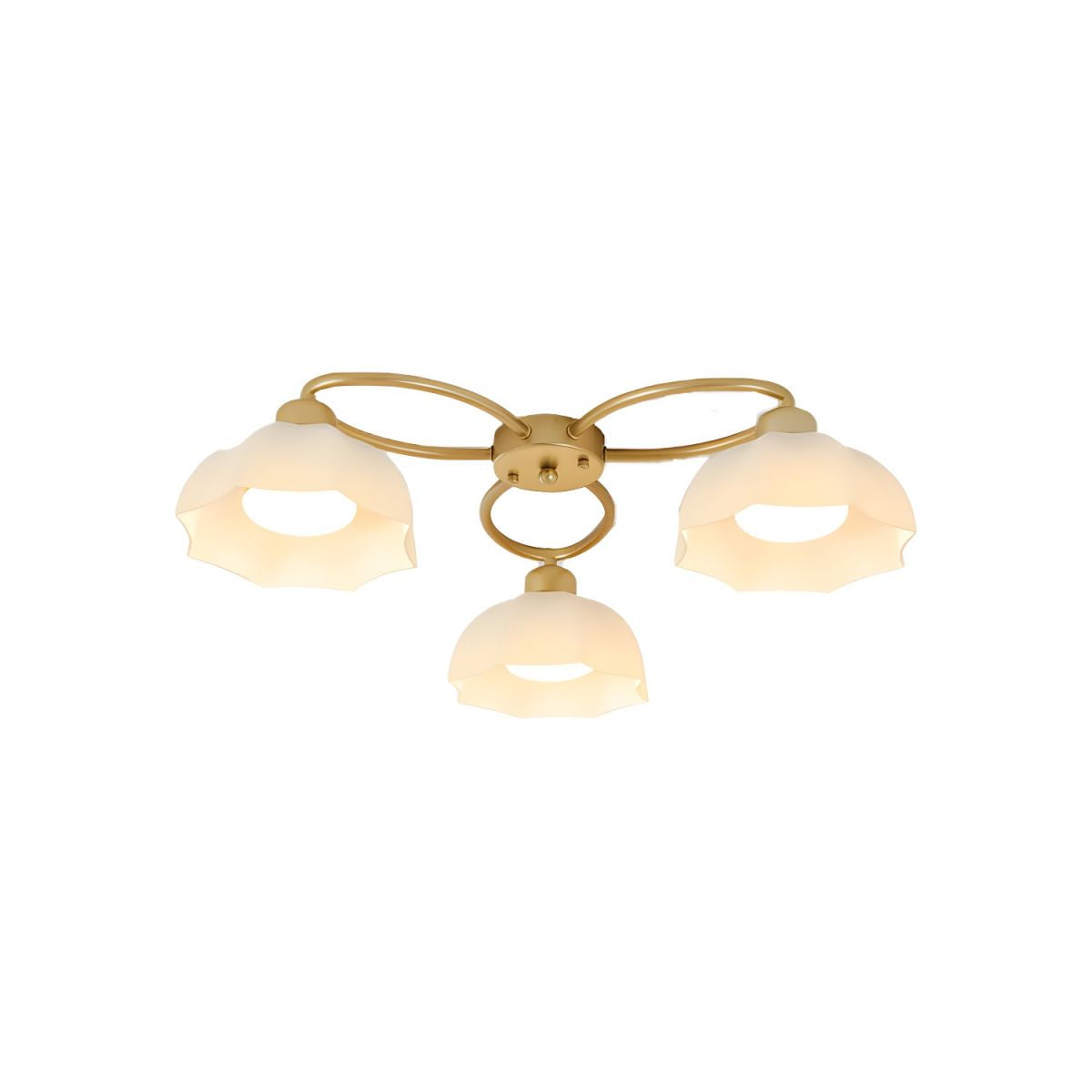 Modern Gold Dome Semi-Flush Mount Ceiling Light Elegant White Glass Shade