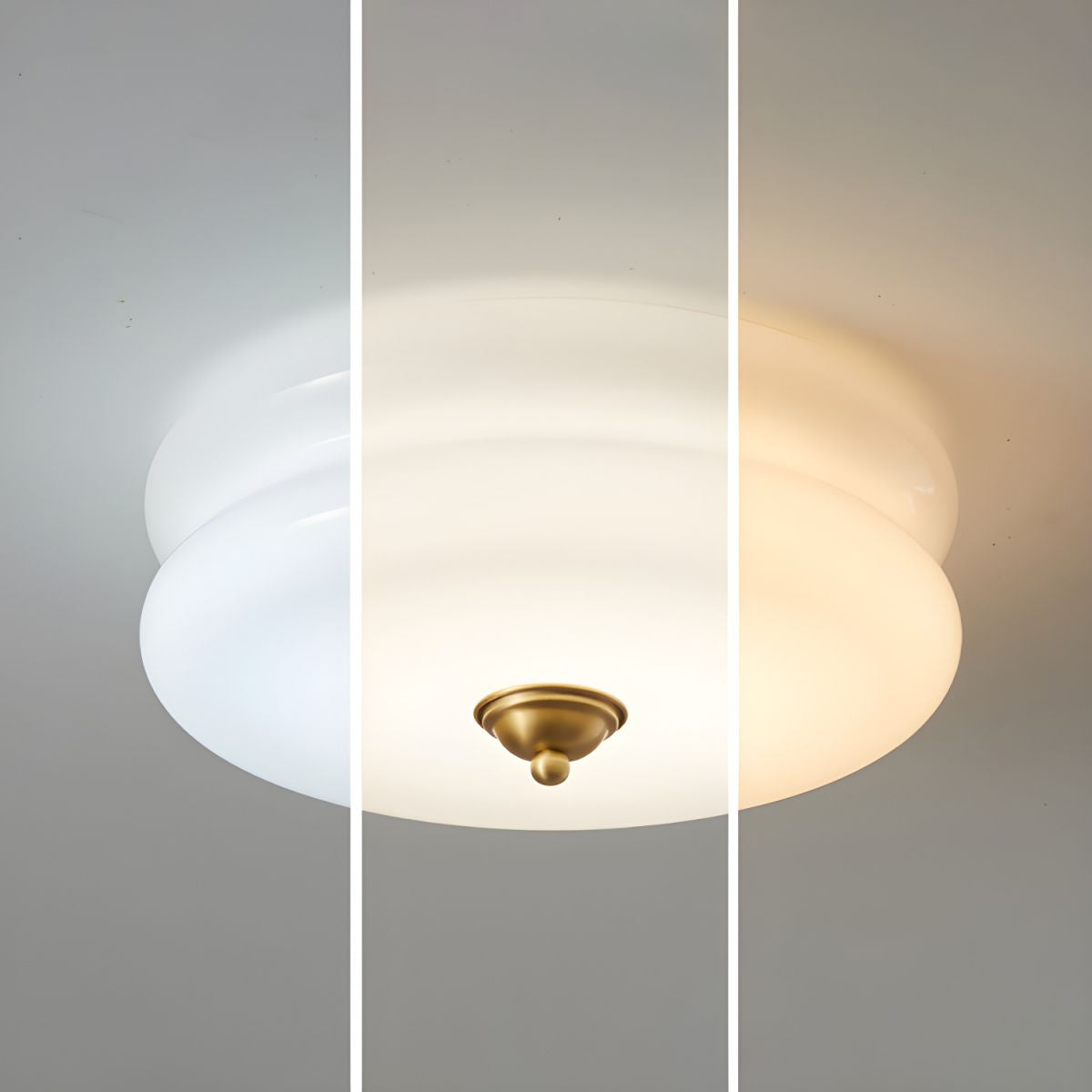 White Circle Modern Flush Mount Ceiling Light with White Glass Shade