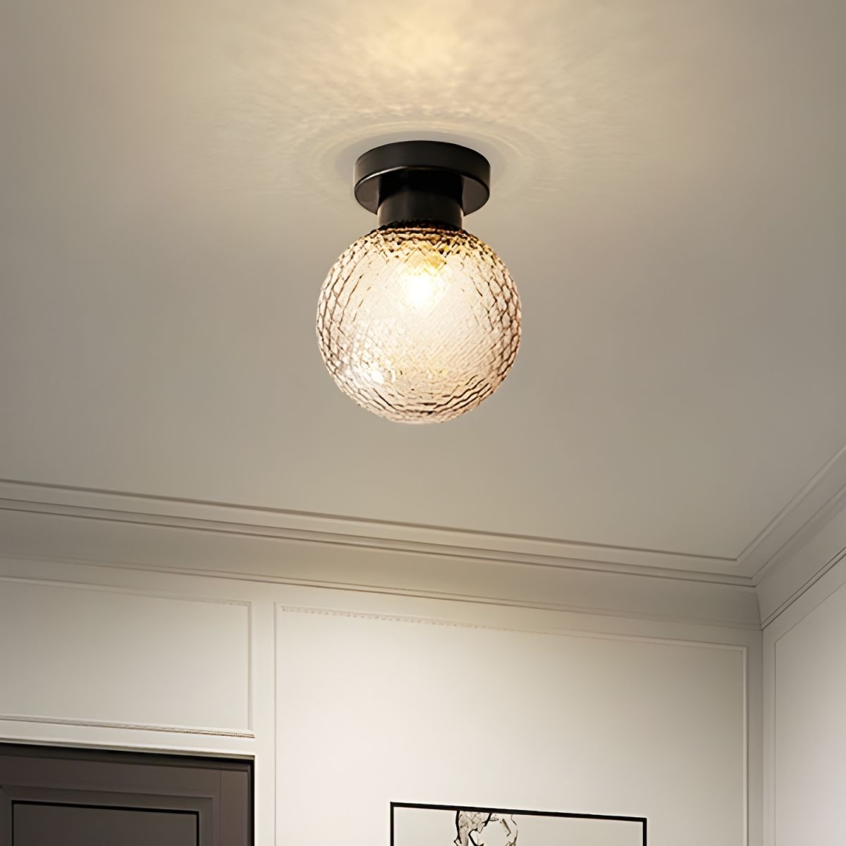 Modern Black Globe Flush Mount Ceiling Light with Glass Shade