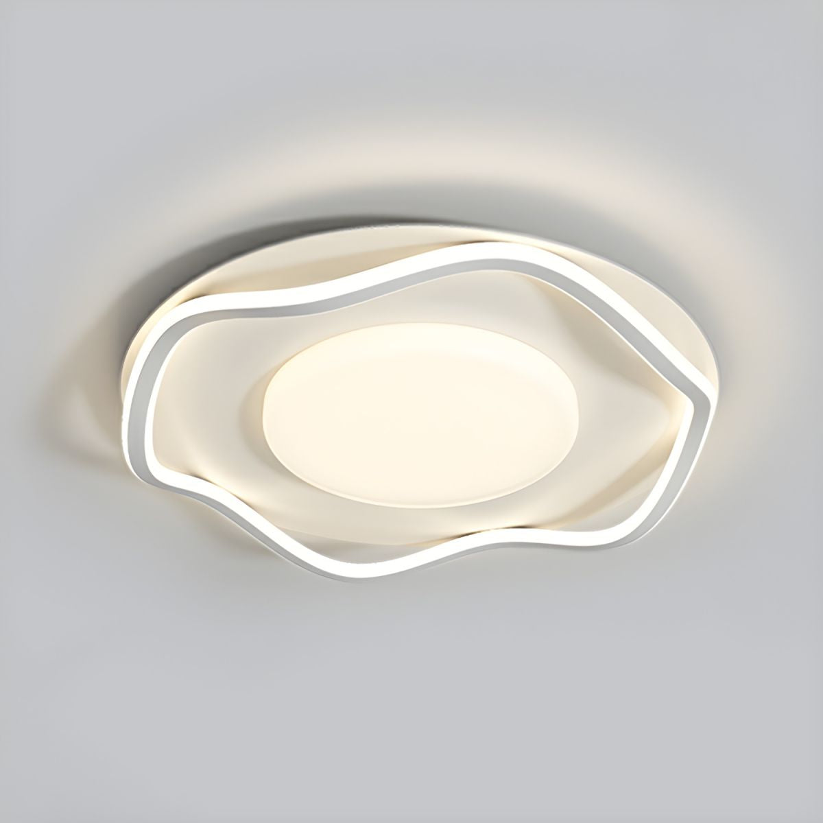 White Modern Circle Flush Mount Ceiling Light with Plastic Shade for Residential Use
