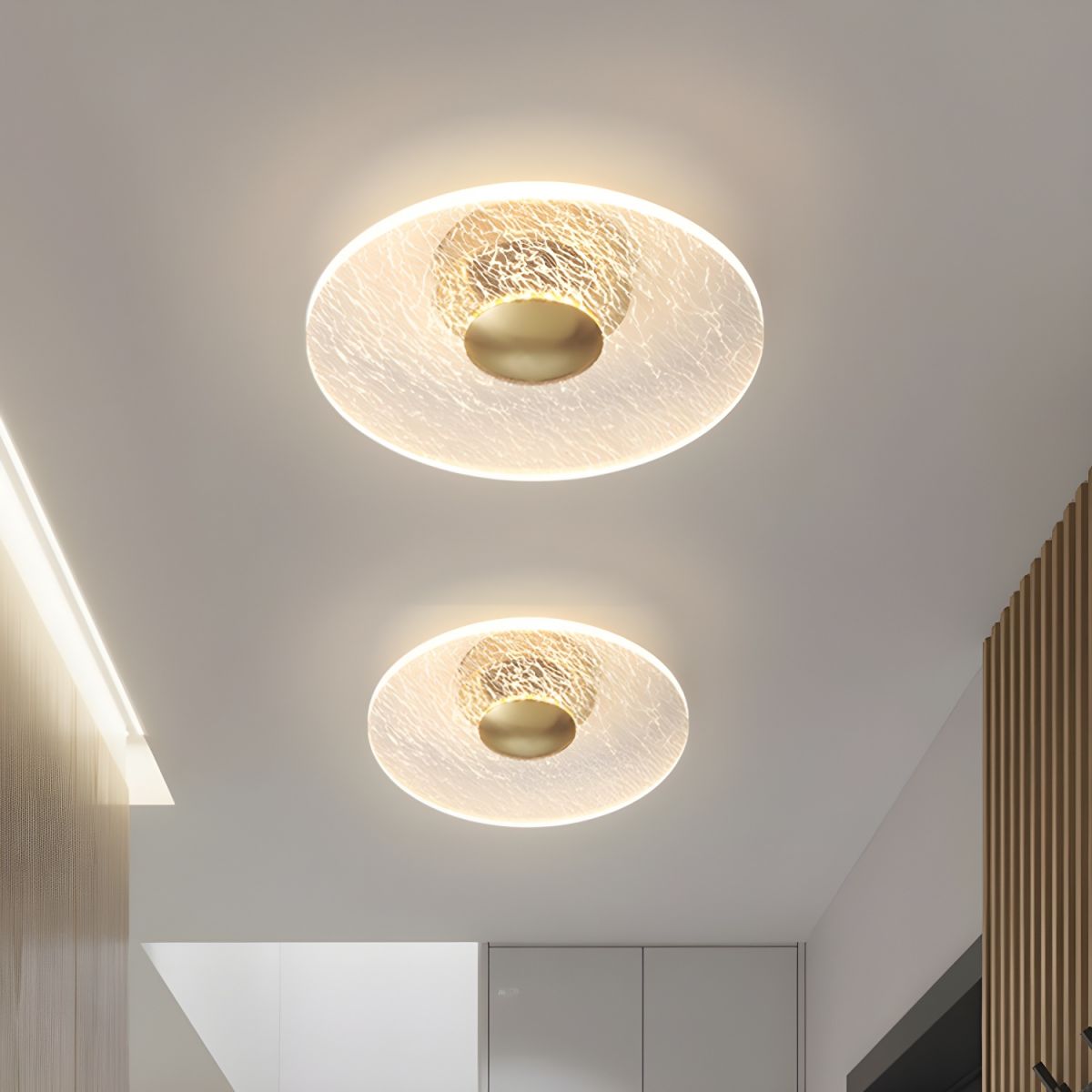 Modern Gold Geometric Semi-Flush Ceiling Light Clear Acrylic Shade, LED Bulbs