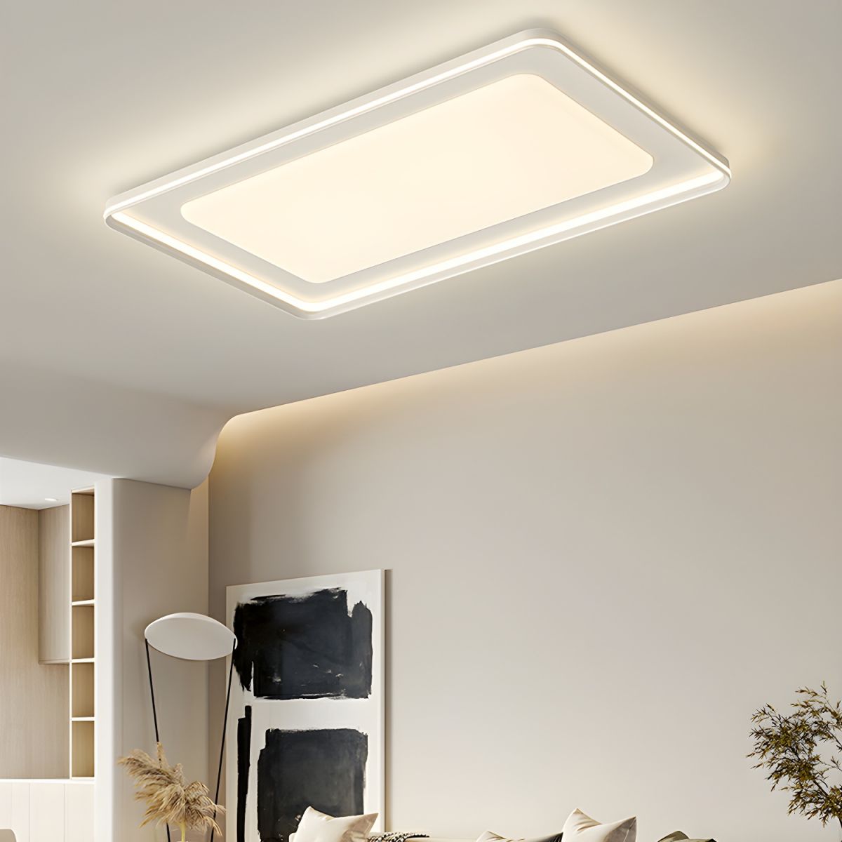 Modern Rectangle Flush Mount Ceiling Light Dual-Light Ambient Illumination with White Shade