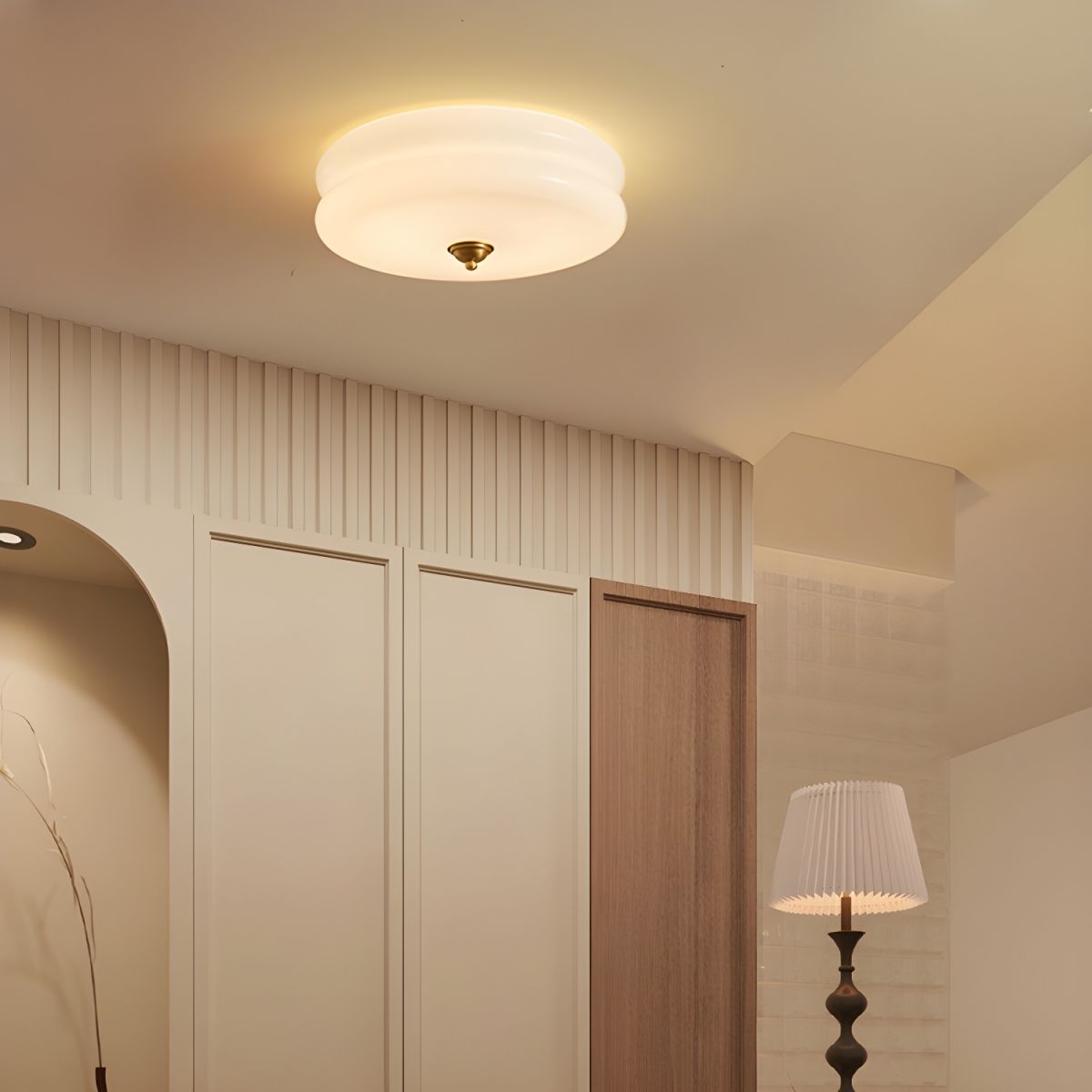 White Circle Modern Flush Mount Ceiling Light with White Glass Shade