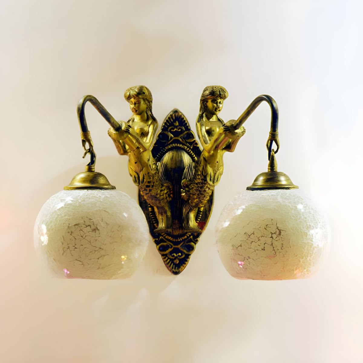 Mermaid Wall Lighting Idea 2 Lights Hand Cut Glass Baroque Sconce Light in White/Yellow/Orange for Living Room