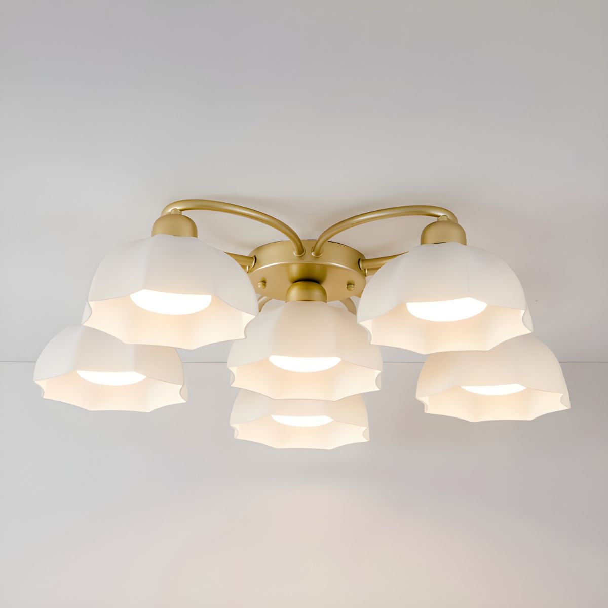 Modern Gold Dome Semi-Flush Mount Ceiling Light Elegant White Glass Shade
