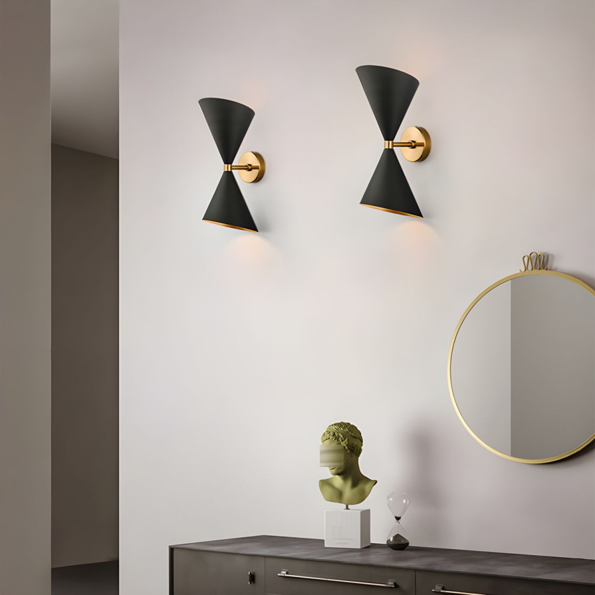2-Light Contemporary Black Unique Shape Metal Bathroom Vanity Light