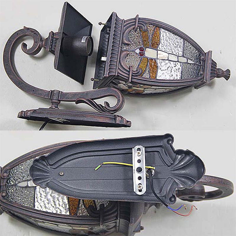 Lantern Wall Light Vintage Stained Glass 1 Head Wall Lantern with Dragonfly Pattern for Balcony