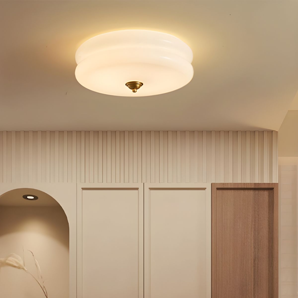 White Circle Modern Flush Mount Ceiling Light with White Glass Shade