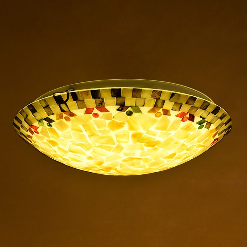 Beige Bowl Flush Mount Lamp Tiffany Mosaics Glass Flush Mount Ceiling Light for Bedroom