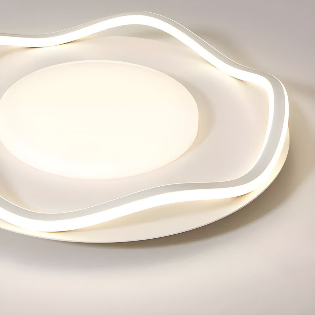 White Modern Circle Flush Mount Ceiling Light with Plastic Shade for Residential Use