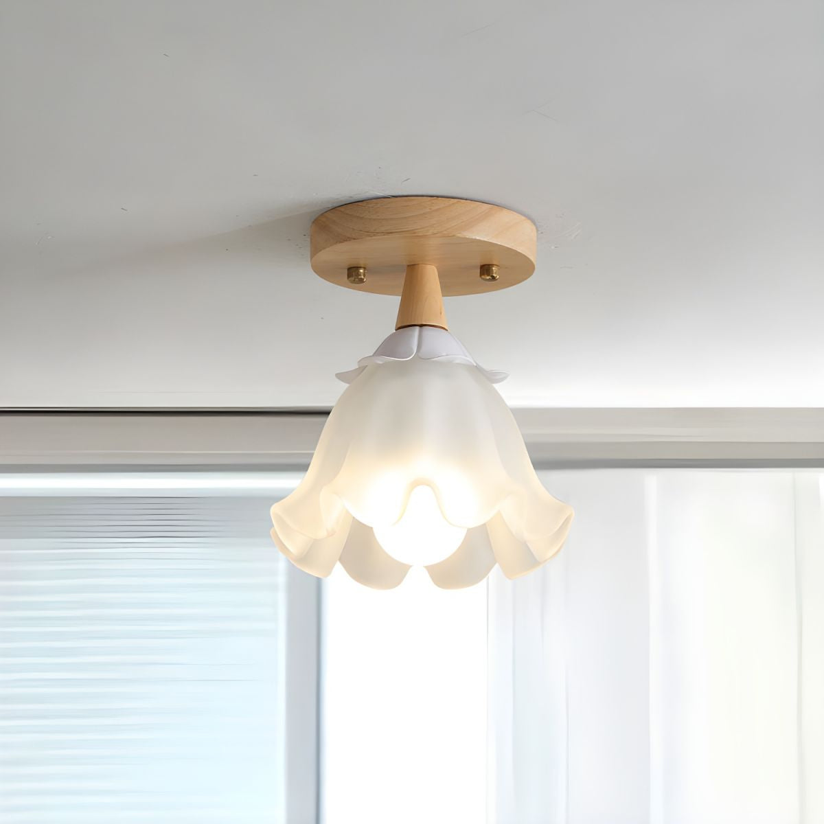 Modern Wood Semi-Flush Mount Ceiling Light with Geometric Design in Natural Color